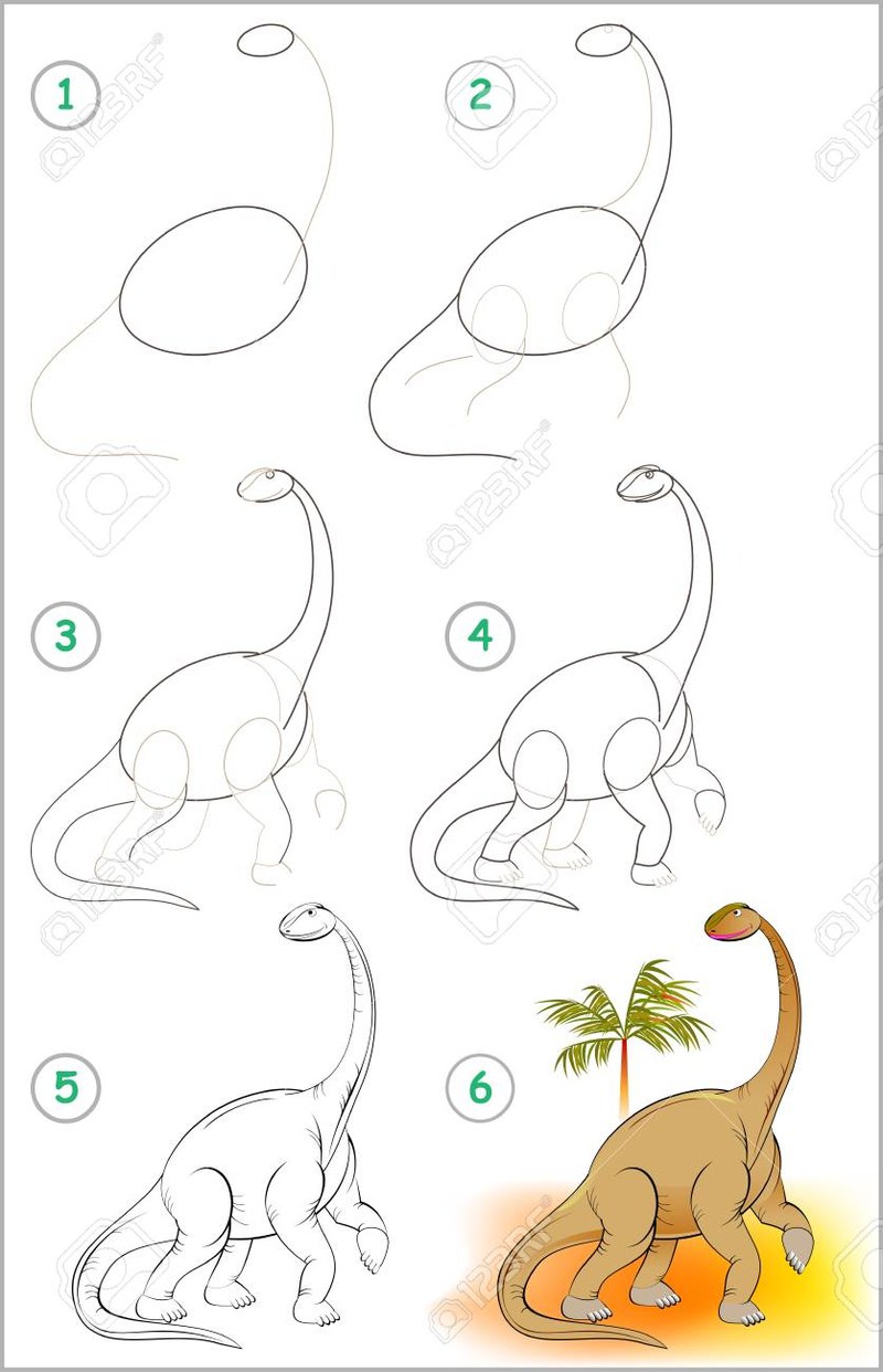 dinosaurios braquiosaurios dibujos faciles paso a paso para niÃ±os para colorear