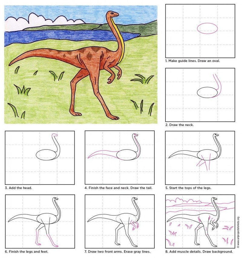 dinosaurios ornithomimus dibujar faciles paso a paso para niÃ±os
