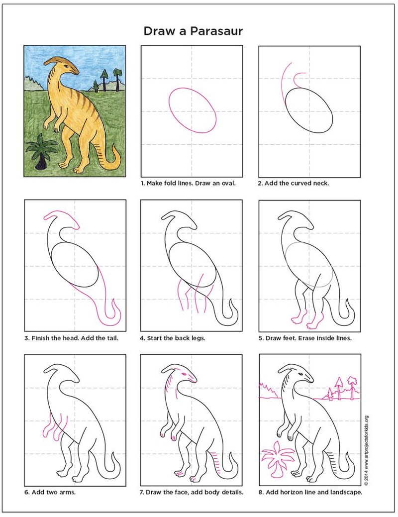 dinosaurios parasaurolophus dibujos faciles paso a paso para niÃ±os a color
