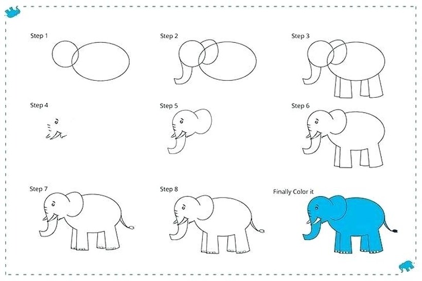 ▷ Dibujos de Elefantes Fáciles para hacer ✓ Paso a Paso 🙂