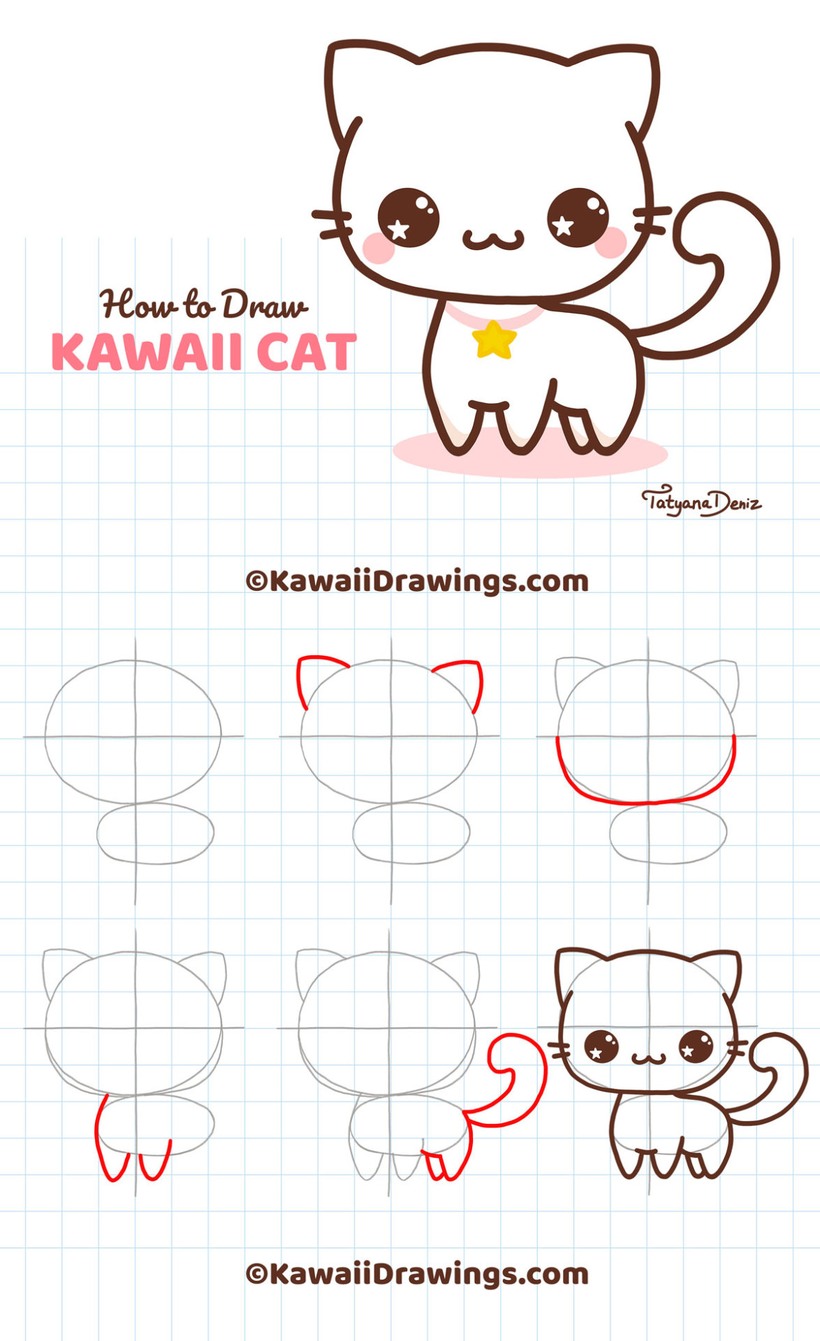 gatos gato dibujos faciles guia sencilla para niÃ±os gatita kawaii