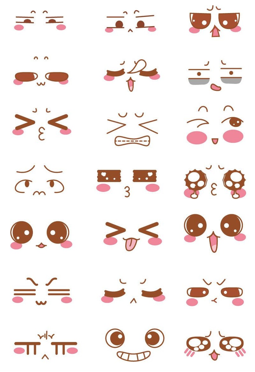 caritas kawaii dibujos faciles muchos gestos estilo kawai para rostros tipo cara emoji