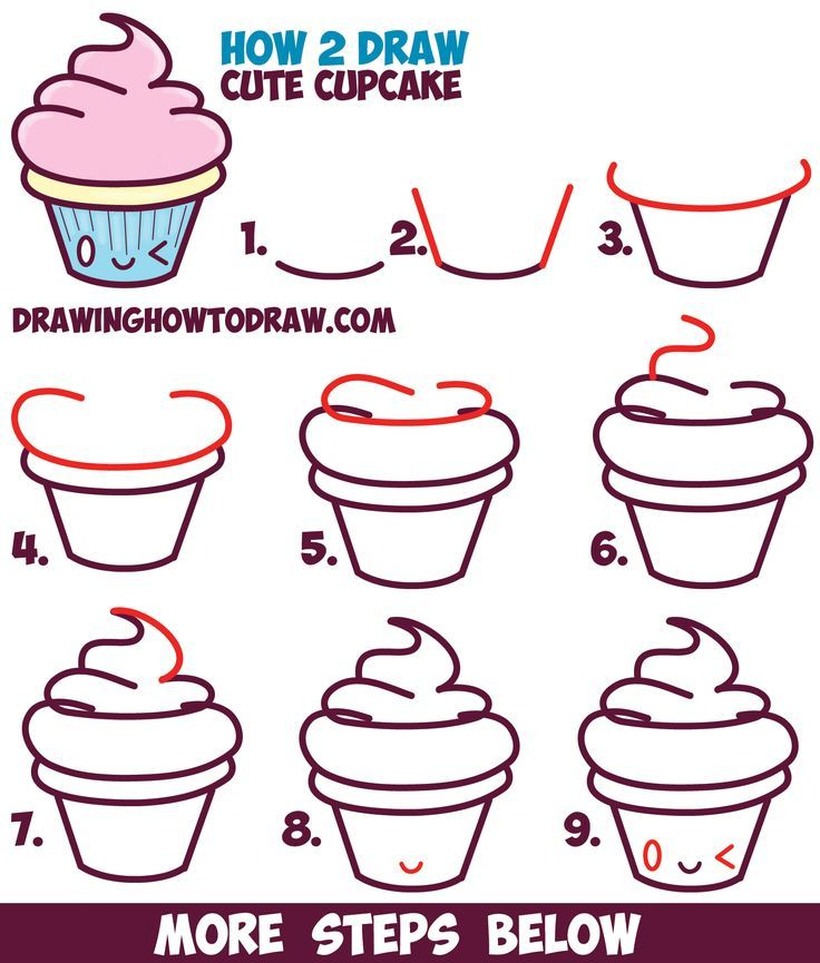 cupcake kawaii dibujos faciles y bonitos para hacer con niÃ±os