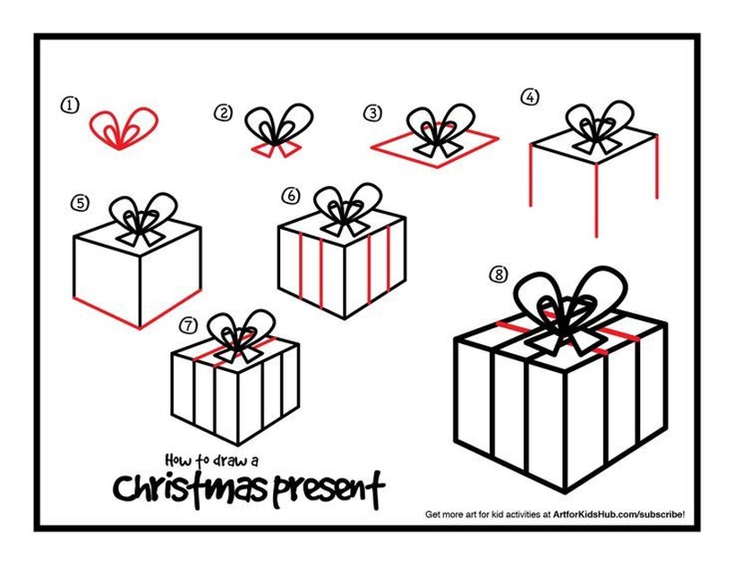 dibujos fÃ¡ciles de regalos de navidad  cajas con moÃ±o paso a paso a lÃ¡piz