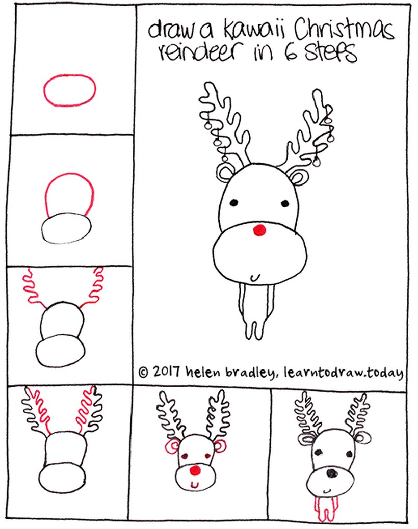 dibujos fÃ¡ciles de renos de navidad  paso a paso a lÃ¡piz hermoso reno kawaii de papÃ¡ noel santa claus viejito pascuero