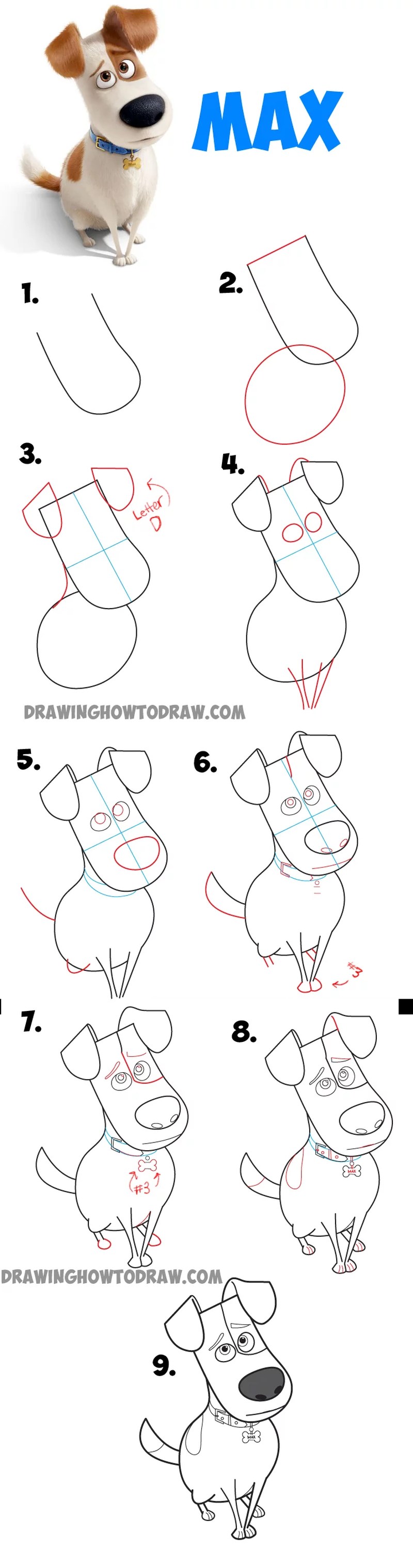 perros animados dibujo caricatura simple paso a paso max