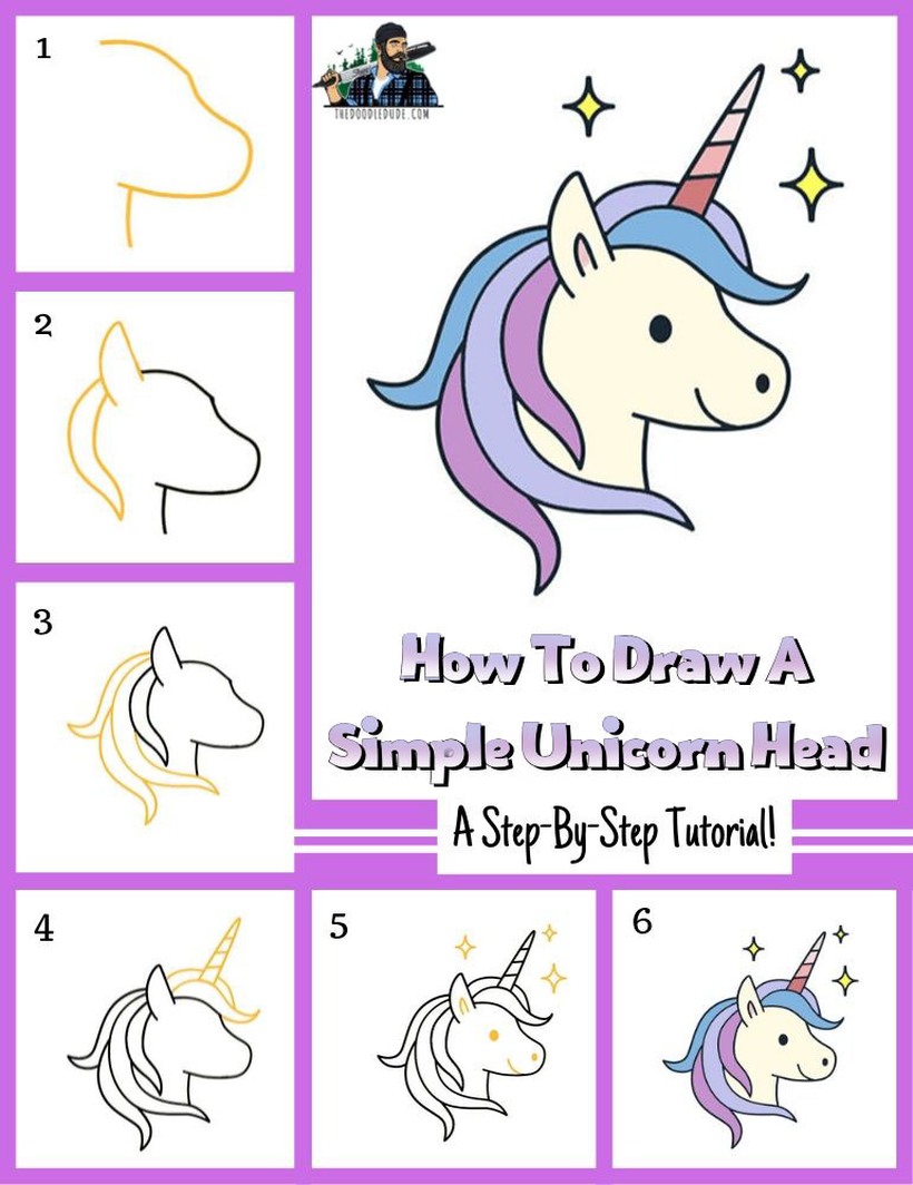 cÃ³mo dibujar una cabeza de unicornio mÃ¡gico simple paso por paso